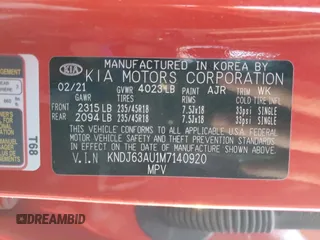 2021 Kia Soul GT-Line with VIN KNDJ63AU1M7140920, listed as a Copart auction lot 87373414 with 32,274 mi miles and Salvage Title. Bid and sale history available at DreamBid. Image 14.