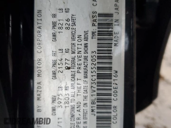 2012 Mazda 3 i Touring with VIN JM1BL1V73C1552053, listed as a Copart auction lot 85497304 with Not Provided miles and Salvage Title. Bid and sale history available at DreamBid. Image 13.