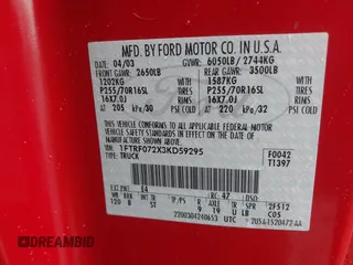 2003 Ford F-150 XL with VIN 1FTRF072X3KD59295, listed as a IAAI auction lot 42307031 with 136,679 mi miles and . Bid and sale history available at DreamBid. Image 9.