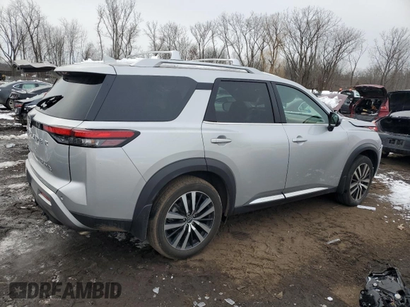 2023 Nissan Pathfinder Platinum with VIN 5N1DR3DK7PC262574, listed as a Copart auction lot 44063835 with 13,480 mi miles and Salvage title. Bid and sale history available at DreamBid. Image 3.