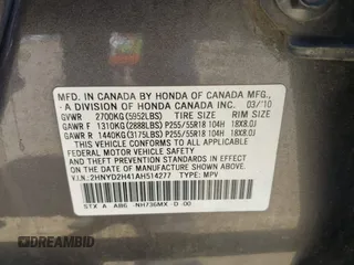 2010 Acura MDX Technology with VIN 2HNYD2H41AH514277, listed as a IAAI auction lot 41874473 with 189,224 mi miles and . Bid and sale history available at DreamBid. Image 9.