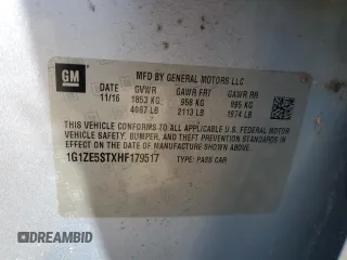 2017 Chevrolet Malibu LT with VIN 1G1ZE5STXHF179517, listed as a Copart auction lot 56398575 with Not Provided miles and Salvage Title. Bid and sale history available at DreamBid. Image 12.