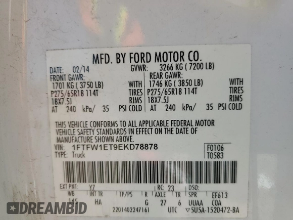 2014 Ford F-150 XL with VIN 1FTFW1ET9EKD78878, listed as a Copart auction lot 46449105 with 161,182 mi miles and Clean Title. Bid and sale history available at carsss.com. Image 15.