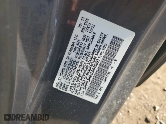 2014 Honda Odyssey EX-L with VIN 5FNRL5H61EB046093, listed as a Copart auction lot 61930335 with Not provided miles and Salvage title. Bid and sale history available at DreamBid. Image 13.