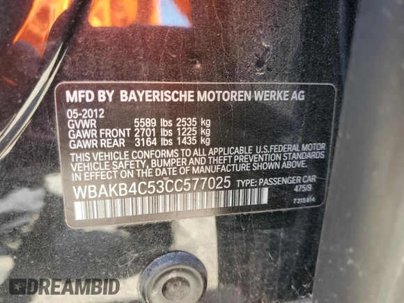 2012 BMW 7 Series 740Li with VIN WBAKB4C53CC577025, listed as a Copart auction lot 50355884 with 138,563 mi miles and Salvage Title. Bid and sale history available at carsss.com. Image 12.