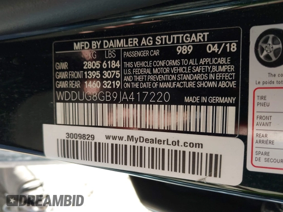 2018 Mercedes-Benz S 560 with VIN WDDUG8GB9JA417220, listed as a IAAI auction lot 41145690 with Not Provided miles and . Bid and sale history available at carsss.com. Image 9.