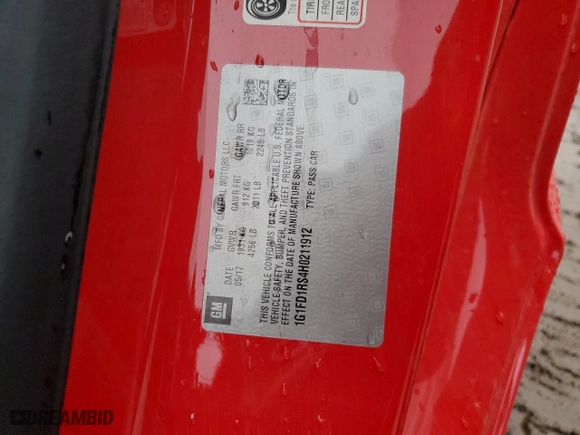 2017 Chevrolet Camaro 2LT with VIN 1G1FD1RS4H0211912, listed as a Copart auction lot 49411785 with 0 mi miles and Salvage Title. Bid and sale history available at carsss.com. Image 14.