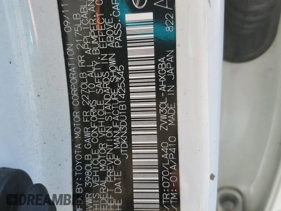 2011 Toyota Prius I with VIN JTDKN3DU1B1425345, listed as a Copart auction lot 46463815 with 171,259 mi miles and Salvage Title. Bid and sale history available at carsss.com. Image 14.