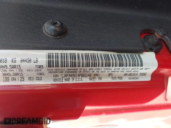 2004 Jeep Wrangler Sport with VIN 1J4FA49S14P803149, listed as a IAAI auction lot 42022481 with Not Provided miles. Bid and sale history available at carsss.com. Image 9.
