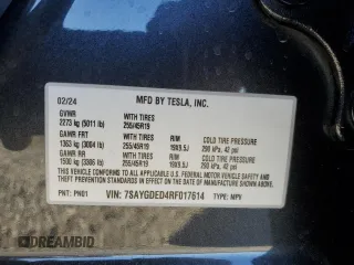 2024 Tesla Model Y with VIN 7SAYGDED4RF017614, listed as a Copart auction lot 88494625 with 11,209 mi miles and Salvage title. Bid and sale history available at DreamBid. Image 14.