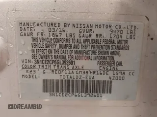 2016 Nissan Note SV with VIN 3N1CE2CP6GL392601, listed as a IAAI auction lot 41899639 with Not provided miles and . Bid and sale history available at DreamBid. Image 9.