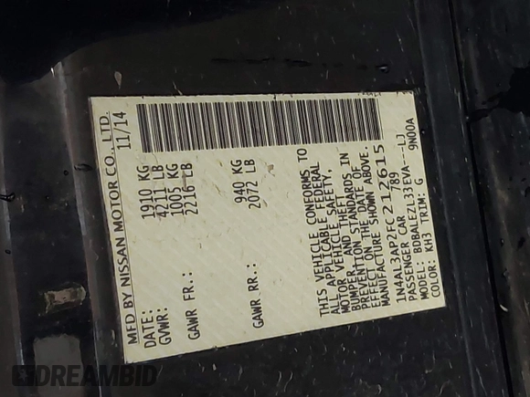 2015 Nissan Altima 2.5 S with VIN 1N4AL3AP2FC212615, listed as a IAAI auction lot 42096892 with 120,468 mi miles. Bid and sale history available at carsss.com. Image 9.