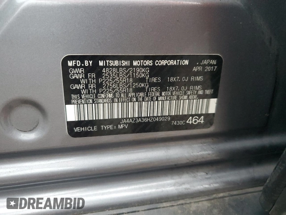 2017 Mitsubishi Outlander SE with VIN JA4AZ3A36HZ049029, listed as a Copart auction lot 57255725 with 89,275 mi miles and Salvage title. Bid and sale history available at DreamBid. Image 13.