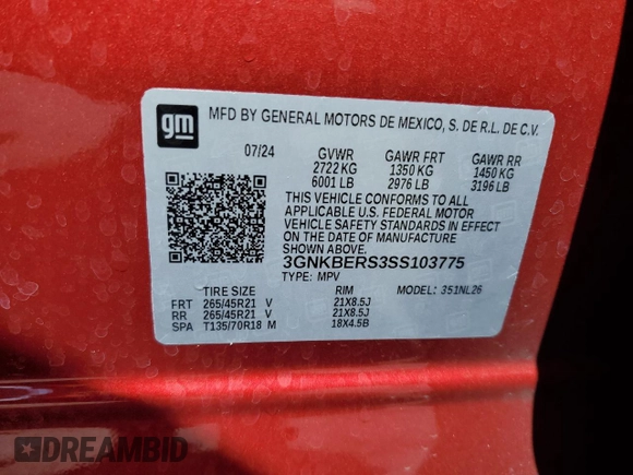 2025 Chevrolet Blazer RS with VIN 3GNKBERS3SS103775, listed as a Copart auction lot 61497805 with 16,242 mi miles and Salvage title. Bid and sale history available at DreamBid. Image 14.