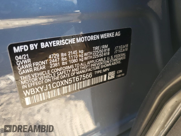 2022 BMW X2 xDrive28i with VIN WBXYJ1C0XN5T67566, listed as a Copart auction lot 86689864 with 42,496 mi miles and Salvage Title. Bid and sale history available at carsss.com. Image 15.