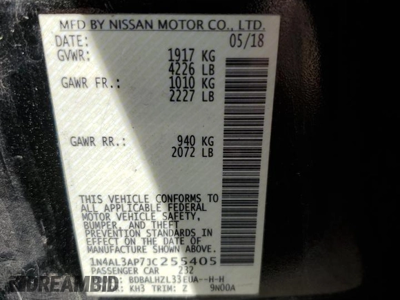 2018 Nissan Altima 2.5 S with VIN 1N4AL3AP7JC255405, listed as a Copart auction lot 50826425 with 165,941 mi miles and Clean Title. Bid and sale history available at carsss.com. Image 12.