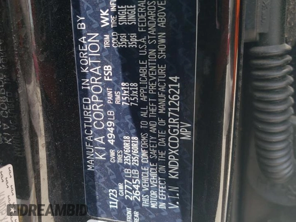 2024 Kia Sportage SX-Prestige with VIN KNDPXCDG1R7126214, listed as a Copart auction lot 53537355 with 15,213 mi miles and Salvage title. Bid and sale history available at DreamBid. Image 15.