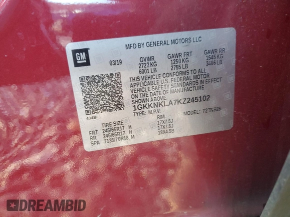 2019 GMC Acadia SLE with VIN 1GKKNKLA7KZ245102, listed as a Copart auction lot 42026065 with 146,902 mi miles and Salvage Title. Bid and sale history available at carsss.com. Image 13.