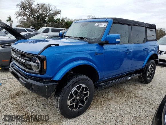 2024 Ford Bronco Outer Banks with VIN 1FMEE8BP3RLA33498, listed as a Copart auction lot 76274724 with 2,972 mi miles and Salvage Title. Bid and sale history available at DreamBid. Image 1.