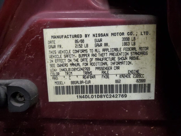 2000 Nissan Altima XE with VIN 1N4DL01D8YC242769, listed as a Copart auction lot 70635434 with 172,604 mi miles and Salvage Title. Bid and sale history available at carsss.com. Image 13.