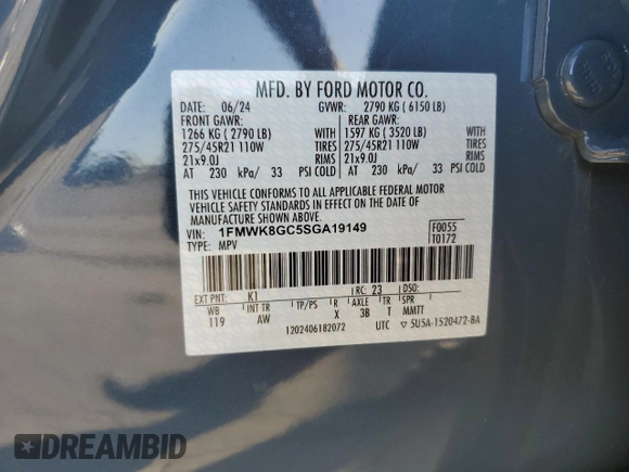 2025 Ford Explorer ST with VIN 1FMWK8GC5SGA19149, listed as a Copart auction lot 46465805 with 2,503 mi miles and Salvage Title. Bid and sale history available at carsss.com. Image 14.