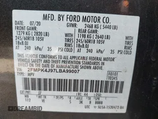 2020 Ford Edge SEL with VIN 2FMPK4J97LBA99007, listed as a IAAI auction lot 42723535 with 23,935 mi miles and . Bid and sale history available at DreamBid. Image 9.