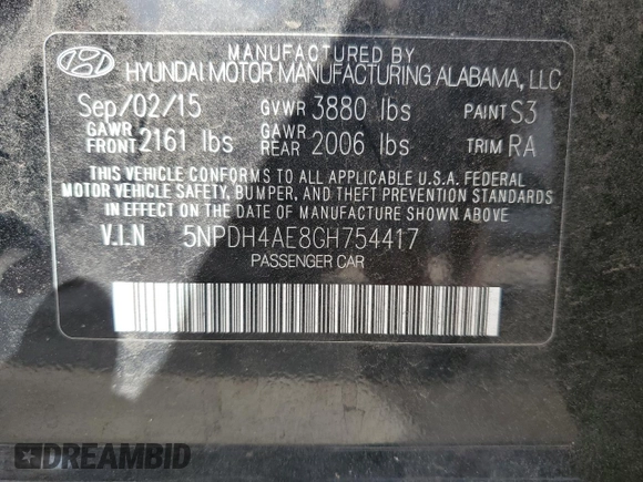2016 Hyundai Elantra SE with VIN 5NPDH4AE8GH754417, listed as a Copart auction lot 50163685 with 140,004 mi miles and Salvage title. Bid and sale history available at DreamBid. Image 12.