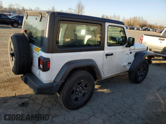 2021 Jeep Wrangler Sport with VIN 1C4GJXAGXMW725656, listed as a Copart auction lot 42826795 with 38,187 mi miles and Salvage Title. Bid and sale history available at DreamBid. Image 3.
