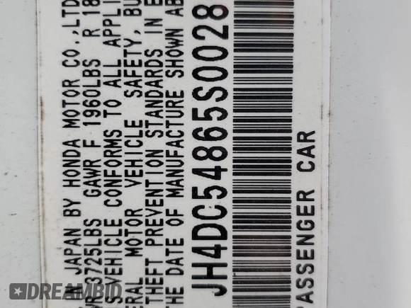 2005 Acura RSX with VIN JH4DC54865S002805, listed as a Copart auction lot 75428404 with 183,932 mi miles and Salvage Title. Bid and sale history available at carsss.com. Image 13.