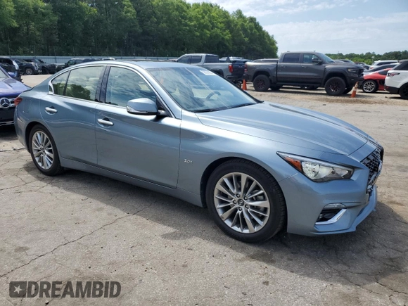 2019 Infiniti Q50 Luxe with VIN JN1EV7AP1KM510058, listed as a Copart auction lot 58036965 with 53,779 mi miles and Salvage title. Bid and sale history available at DreamBid. Image 4.
