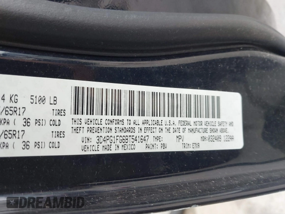 2011 Dodge Journey Mainstreet with VIN 3D4PG1FG6BT541647, listed as a IAAI auction lot 41656797 with 102,827 mi miles and . Bid and sale history available at DreamBid. Image 9.