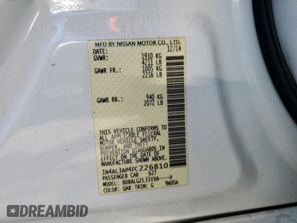 2015 Nissan Altima SL with VIN 1N4AL3AP4FC226810, listed as a Copart auction lot 51382545 with 76,265 mi miles and Salvage Title. Bid and sale history available at DreamBid. Image 12.