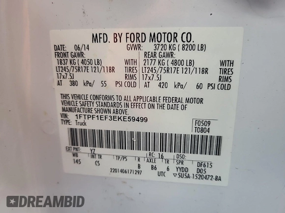 2014 Ford F-150 с VIN 1FTPF1EF3EKE59499, выставлен на аукционе IAAI как лот 42785501 с пробегом 98 119 миль миль и . История ставок и продаж доступна на DreamBid. Изображение 28.
