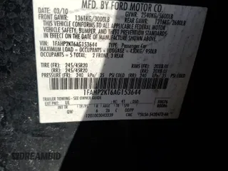 2010 Ford Taurus SHO with VIN 1FAHP2KT6AG153644, listed as a Copart auction lot 42952425 with 124,928 mi miles and Salvage title. Bid and sale history available at DreamBid. Image 14.