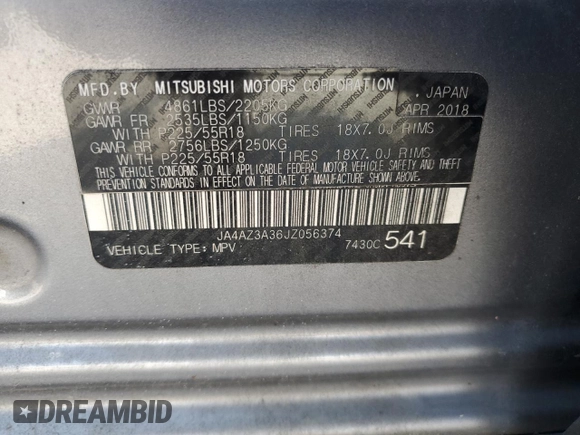 2018 Mitsubishi Outlander ES with VIN JA4AZ3A36JZ056374, listed as a Copart auction lot 66344015 with 128,741 mi miles and Clean title. Bid and sale history available at DreamBid. Image 13.