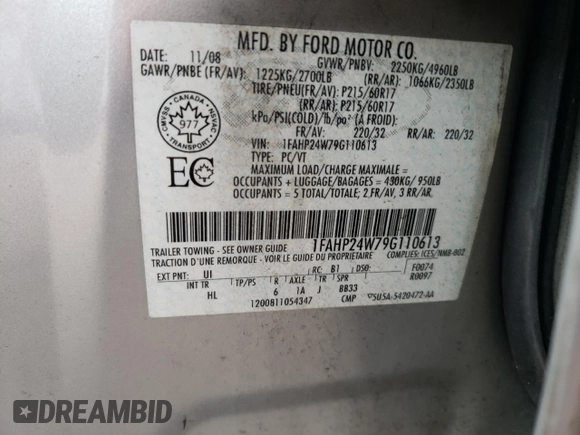 2009 Ford Taurus SEL with VIN 1FAHP24W79G110613, listed as a Copart auction lot 72397834 with 212,234 mi miles and Salvage Title. Bid and sale history available at carsss.com. Image 13.