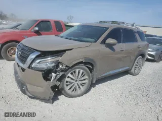 2023 Nissan Pathfinder Platinum with VIN 5N1DR3DH7PC253555, listed as a Copart auction lot 46438245 with 24,008 mi miles and Salvage Title. Bid and sale history available at carsss.com. Image 1.