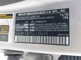 2016 Mercedes-Benz C 300 with VIN 55SWF4JB7GU125670, listed as a IAAI auction lot 42755648 with 101,791 mi miles and . Bid and sale history available at DreamBid. Image 9.