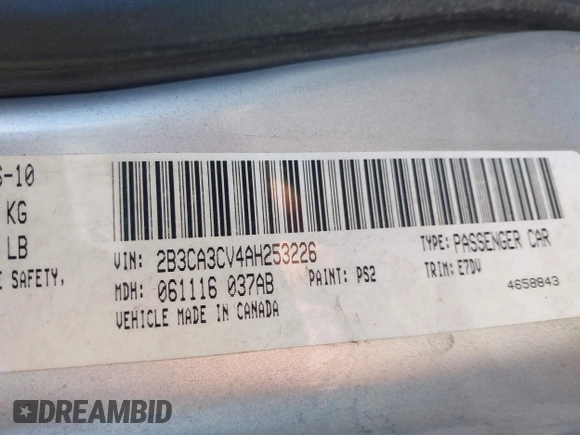 2010 Dodge Charger SXT with VIN 2B3CA3CV4AH253226, listed as a IAAI auction lot 42031664 with 173,785 mi miles. Bid and sale history available at carsss.com. Image 9.