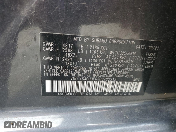 2024 Subaru Crosstrek Special Sports with VIN 4S4GUHF65R3722312, listed as a Copart auction lot 63420185 with 59,573 mi miles and Salvage title. Bid and sale history available at DreamBid. Image 13.