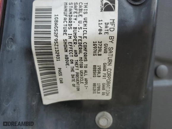 2005 Saturn ION with VIN 1G8AG52F95Z132931, listed as a Copart auction lot 41896085 with 0 mi miles and Salvage Title. Bid and sale history available at carsss.com. Image 13.