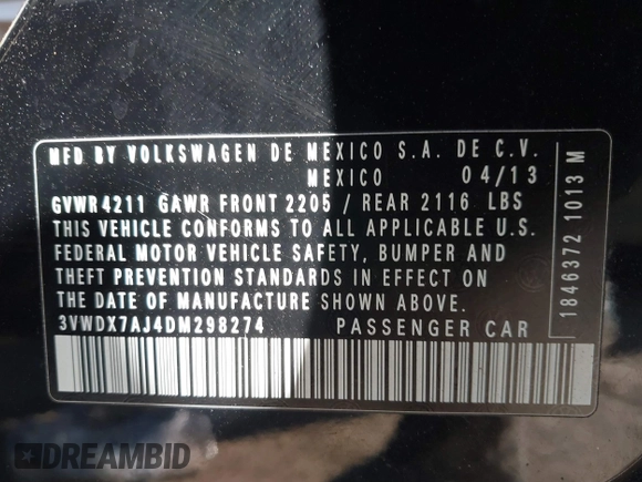2013 Volkswagen Jetta SE с VIN 3VWDX7AJ4DM298274, выставлен на аукционе IAAI как лот 41444013 с пробегом 111 344 миль миль и . История ставок и продаж доступна на DreamBid. Изображение 9.
