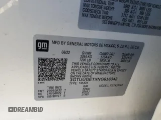 2022 GMC Sierra 1500 with VIN 3GTUUGETXNG616342, listed as a Copart auction lot 44078105 with Not Provided miles and Salvage Title. Bid and sale history available at DreamBid. Image 12.