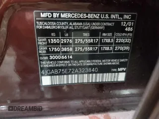 2002 Mercedes-Benz M-Class with VIN 4JGAB75E72A323840, listed as a Copart auction lot 75729384 with 122,811 mi miles and Salvage Title. Bid and sale history available at carsss.com. Image 13.