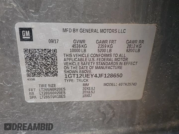 2018 GMC Sierra 2500HD Denali z VIN 1GT12UEY4JF128650, wystawiony jako Copart lot #51102895 z przebiegiem 131 010 mil mil oraz Szkoda całkowita • Salvage title. Historia ofert i sprzedaży dostępna na DreamBid. Obrazek 13.