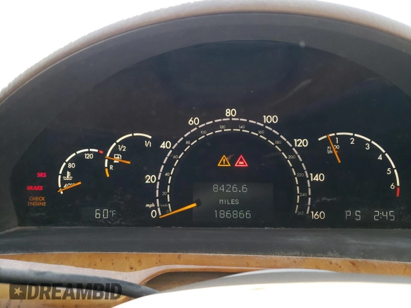 2002 Mercedes-Benz S-Class 4.3L with VIN WDBNG70J42A284800, listed as a Copart auction lot 87298664 with 186,866 mi miles and Salvage Title. Bid and sale history available at carsss.com. Image 9.