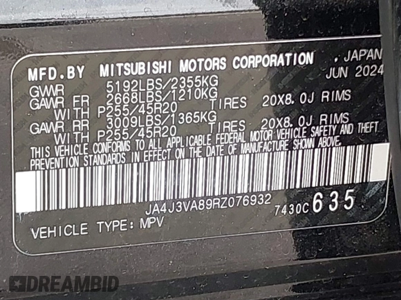 2024 Mitsubishi Outlander SE z VIN JA4J3VA89RZ076932, wystawiony jako IAAI lot #42387815 z przebiegiem 18 228 mil mil oraz . Historia ofert i sprzedaży dostępna na DreamBid. Obrazek 9.