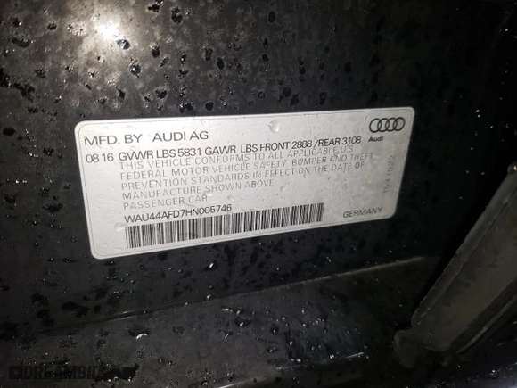 2017 Audi A8 L with VIN WAU44AFD7HN005746, listed as a Copart auction lot 87419354 with 100,287 mi miles and Salvage Title. Bid and sale history available at carsss.com. Image 12.