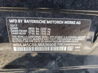 2018 BMW 5 Series 530i with VIN WBAJA5C59JWA36905, listed as a Copart auction lot 42958585 with 54,290 mi miles and Salvage Title. Bid and sale history available at DreamBid. Image 13.