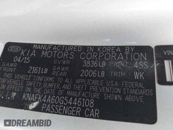 2016 Kia Forte LX with VIN KNAFK4A60G5446108, listed as a IAAI auction lot 41604040 with 57,754 mi miles. Bid and sale history available at carsss.com. Image 9.